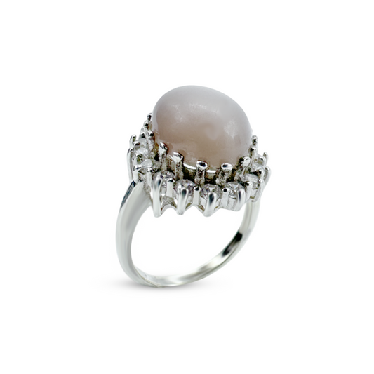 Moon stone Women Ring - Round Halo