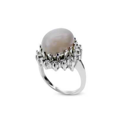 Moon stone Women Ring - Round Halo
