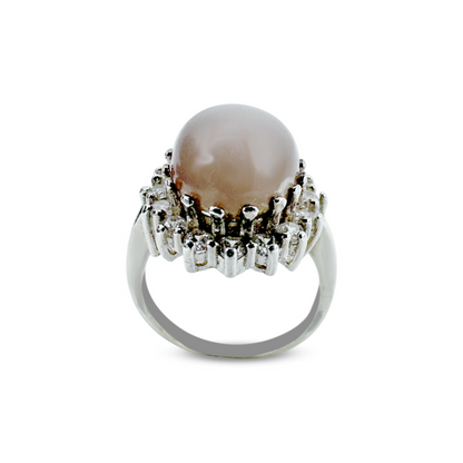 Moon stone Women Ring - Round Halo