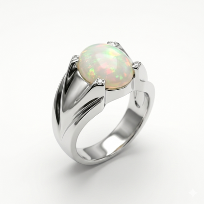 Opal Men Ring - Modern Tapered
