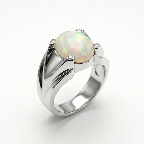 Opal Men Ring - Modern Tapered