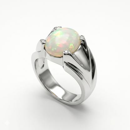 Opal Men Ring - Modern Tapered