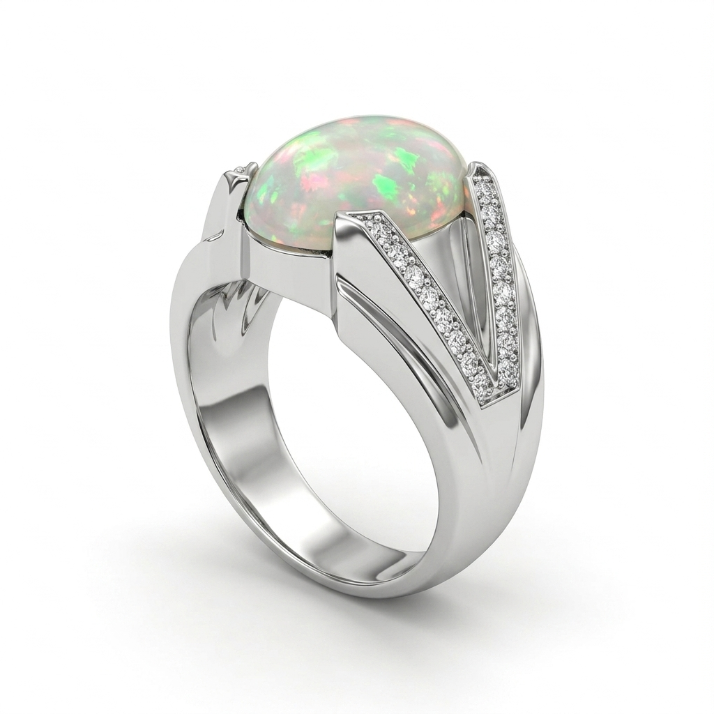 Opal Men Ring - V Chevron