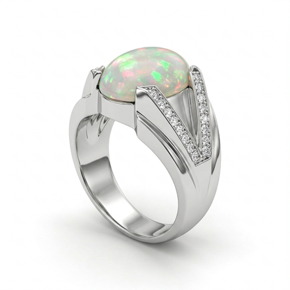 Opal Men Ring - V Chevron