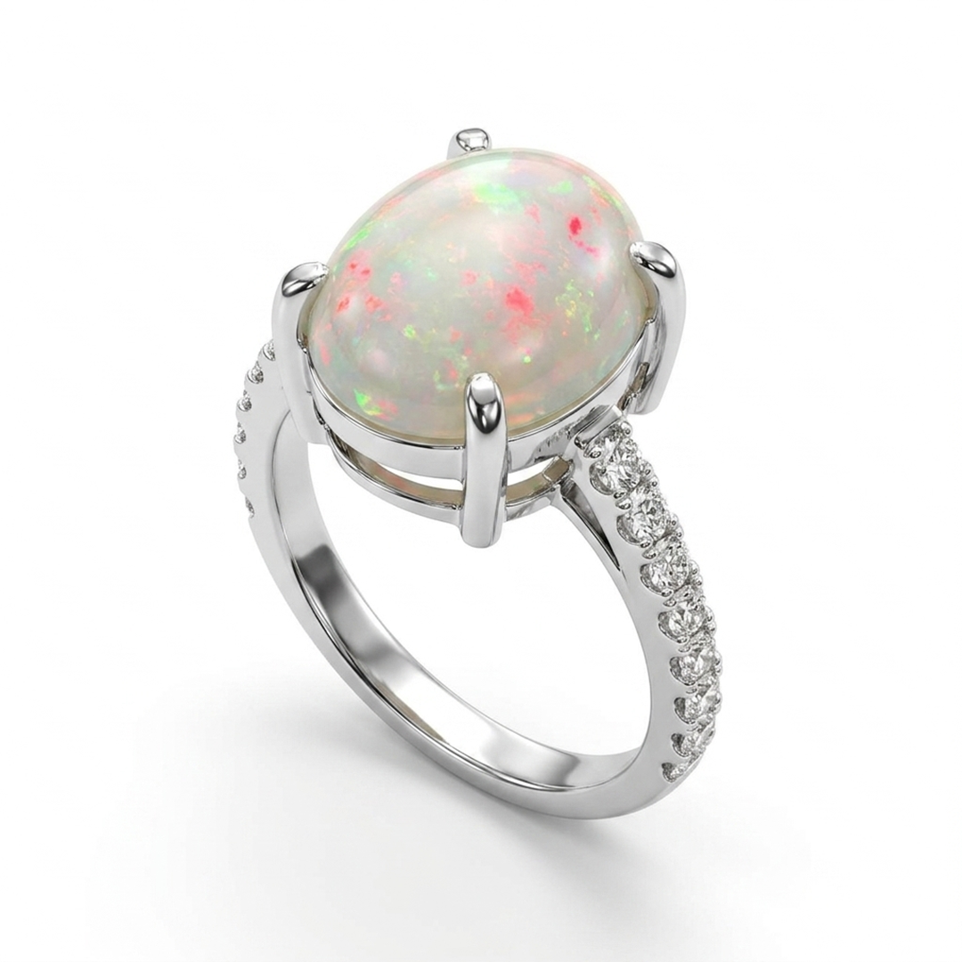 Opal Women Ring - Cathedral Solitaire