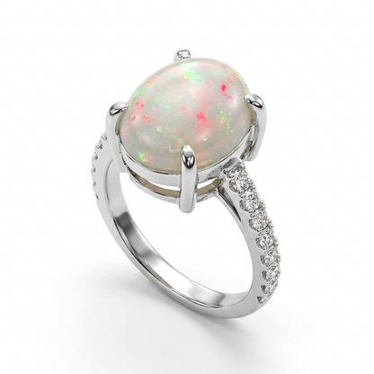 Opal Women Ring - Cathedral Solitaire