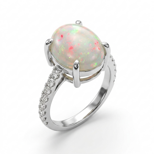 Opal Women Ring - Cathedral Solitaire