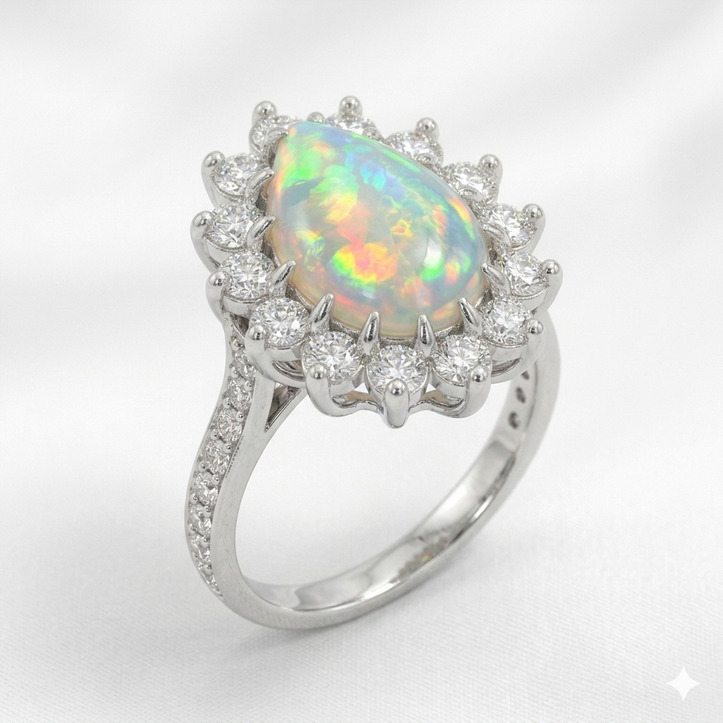 Opal Women Ring - Cluster Halo