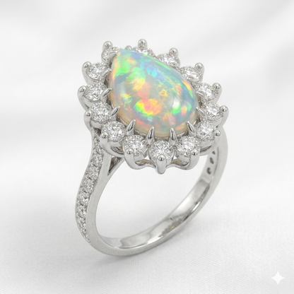 Opal Women Ring - Cluster Halo
