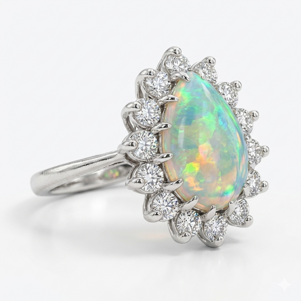 Opal Women Ring - Teardrop Halo