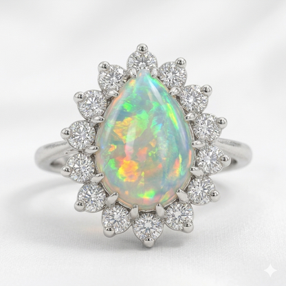 Opal Women Ring - Teardrop Halo