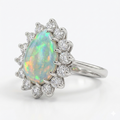 Opal Women Ring - Teardrop Halo