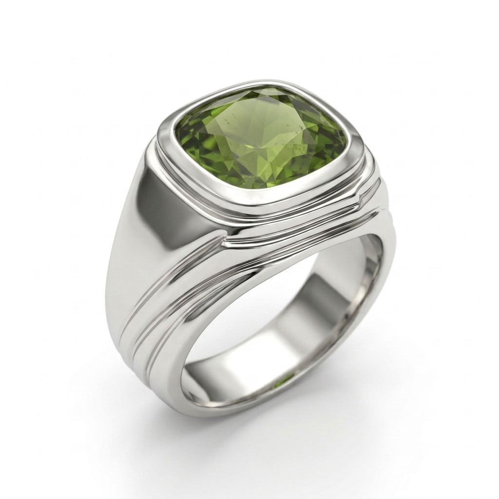 Peridot Men Ring - Cushion-Cut