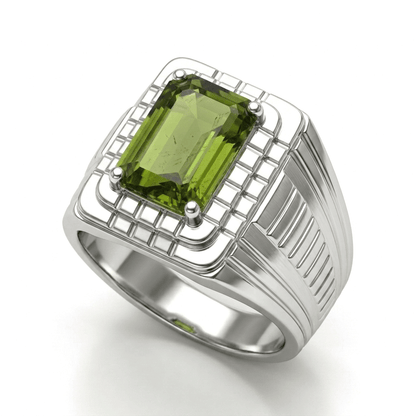 Peridot Men Ring - Grooved