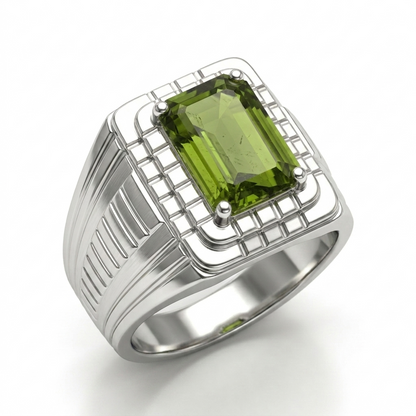Peridot Men Ring - Grooved