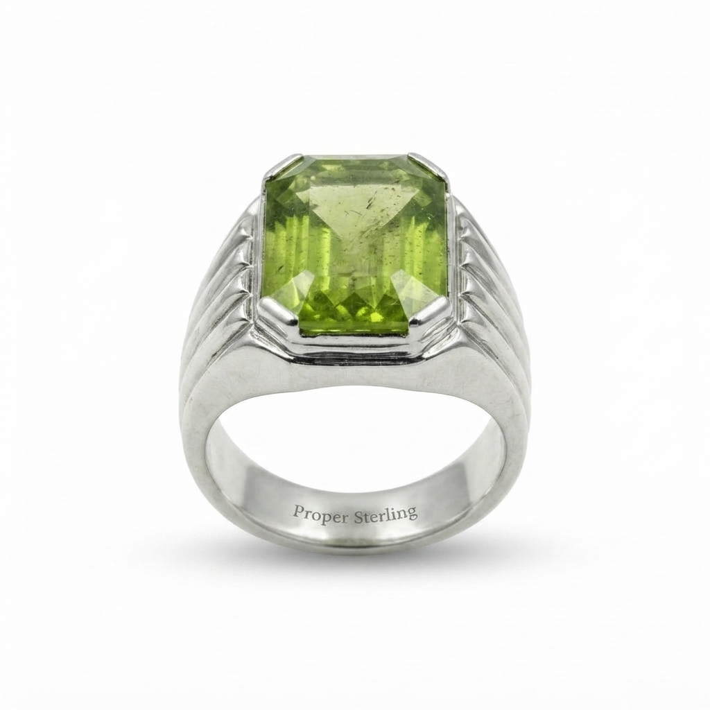 Peridot Men Ring - Ribbed