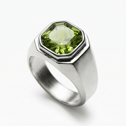 Peridot Men Ring - Smooth Tapered