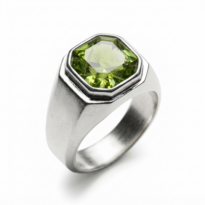 Peridot Men Ring - Smooth Tapered