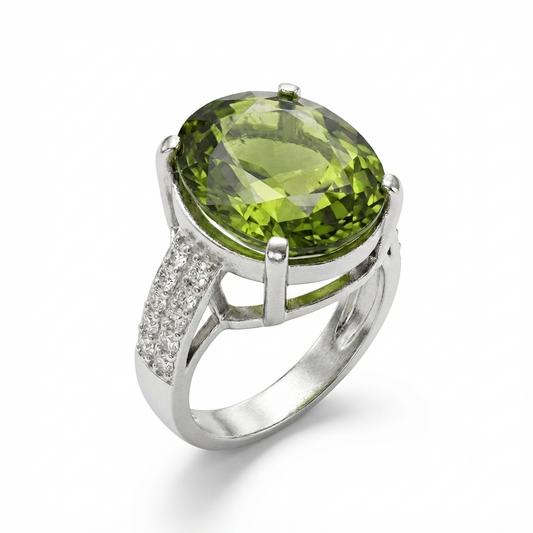 Peridot Women Ring - Cathedral Pavé