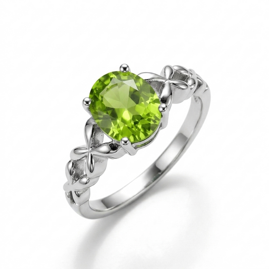 Peridot Women Ring - Ornate Knot