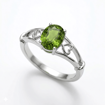 Peridot Women Ring - Heart Split Shank
