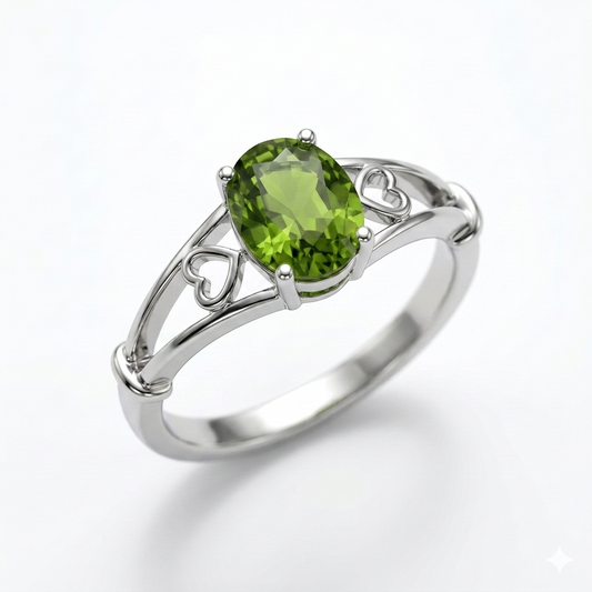 Peridot Women Ring - Heart Split Shank