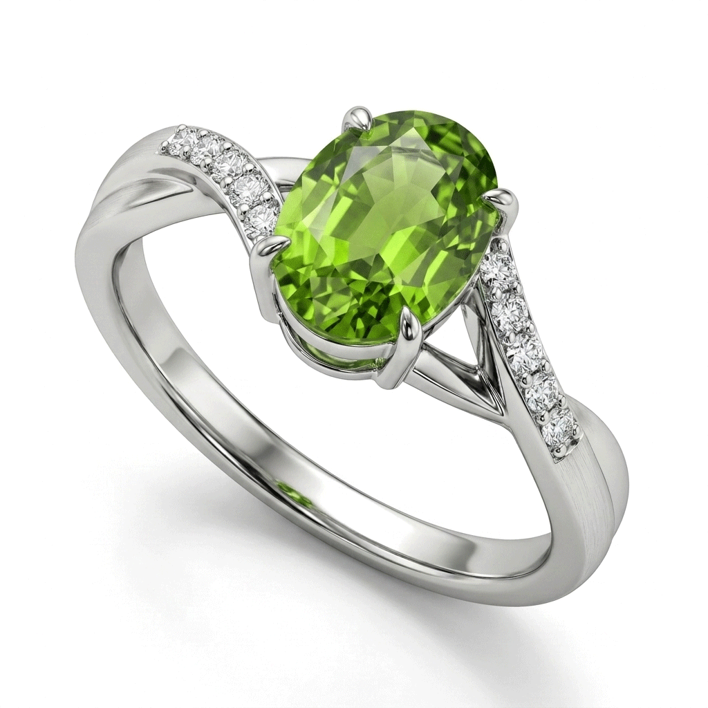 Peridot Women Ring - Swirl Accent Oval