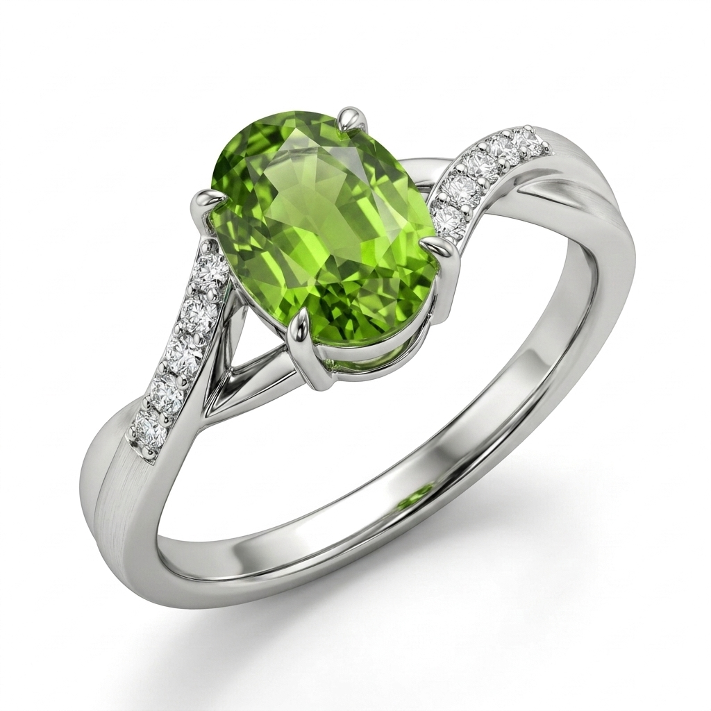 Peridot Women Ring - Swirl Accent Oval