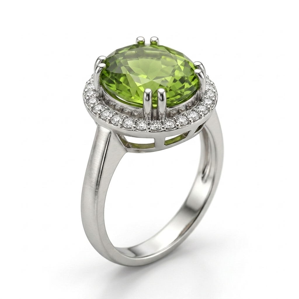 Peridot Women Ring - Double-Prong Halo