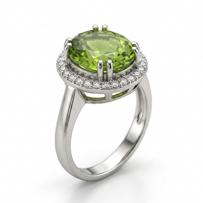 Peridot Women Ring - Double-Prong Halo