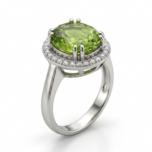 Peridot Women Ring - Double-Prong Halo
