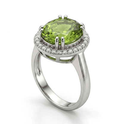 Peridot Women Ring - Double-Prong Halo