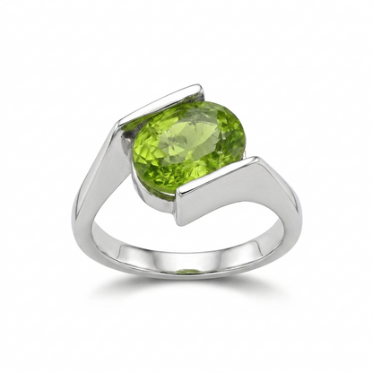 Peridot Women Ring - Sleek Asymmetric Oval