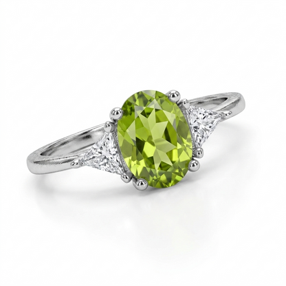 Peridot Women Ring - Triad Accent Oval