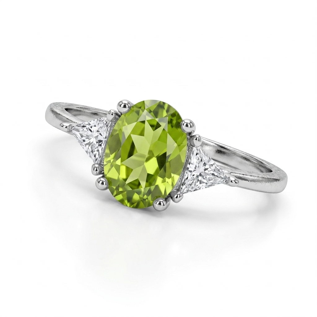 Peridot Women Ring - Triad Accent Oval