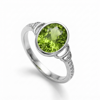Peridot Women Ring - Ornate Bezel Loop