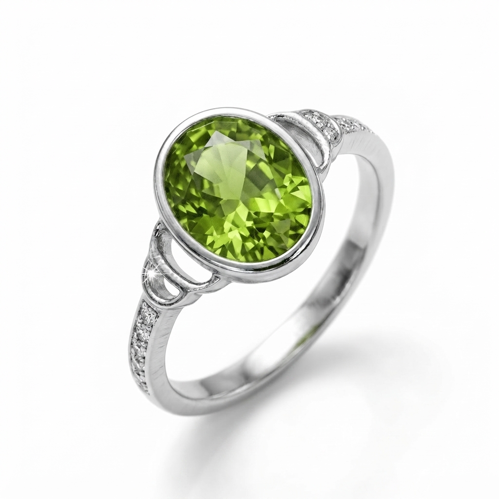 Peridot Women Ring - Ornate Bezel Loop