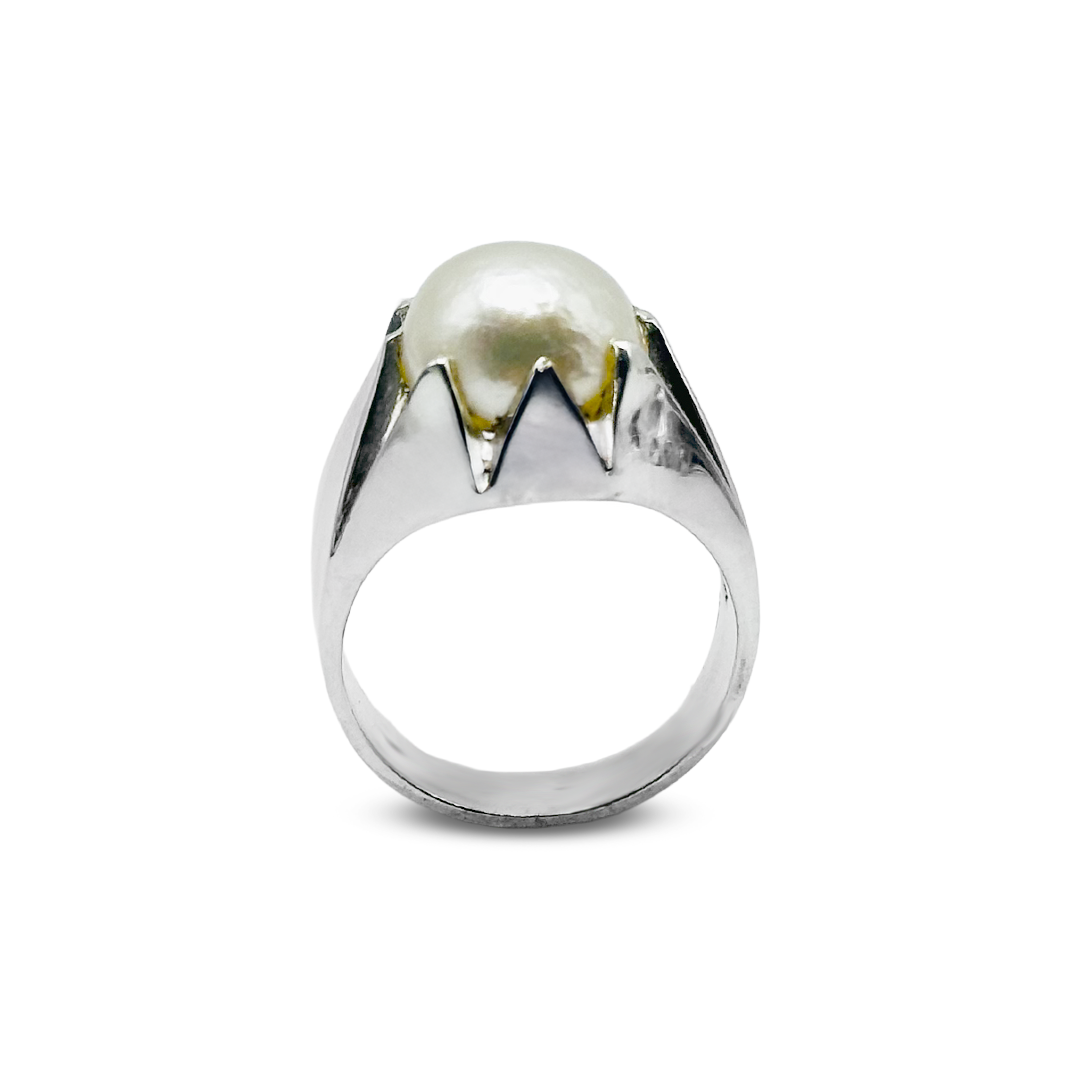 Pearl Men Ring - Rock Face Design