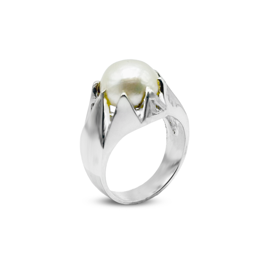 Pearl Men Ring - Rock Face Design