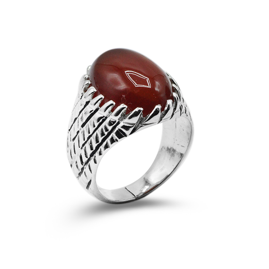 Red Agate Men Ring – Line Over