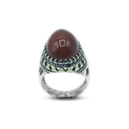 Red Agate Men Ring – Tribal Pattern Design