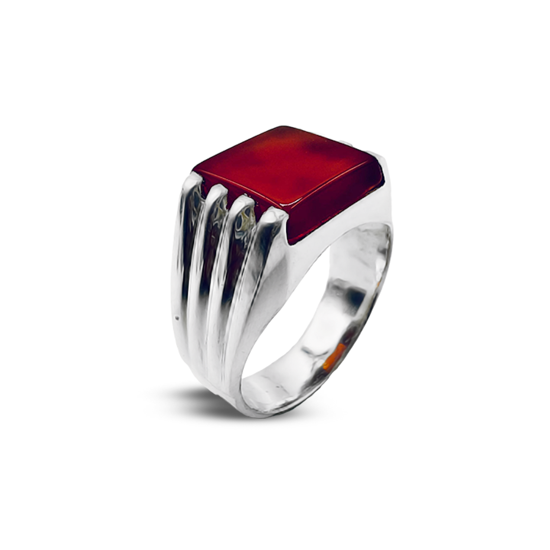 Red Agate Men Ring – Square Waterfall