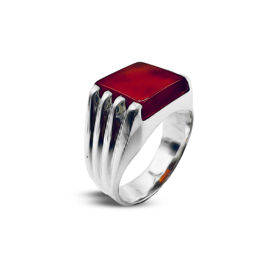 Red Agate Men Ring – Square Waterfall