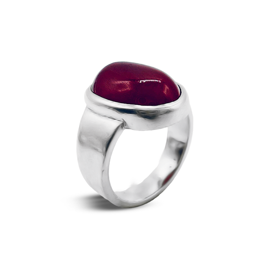Red Agate Men Ring – Wide Band Design