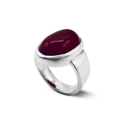 Red Agate Men Ring – Wide Band Design