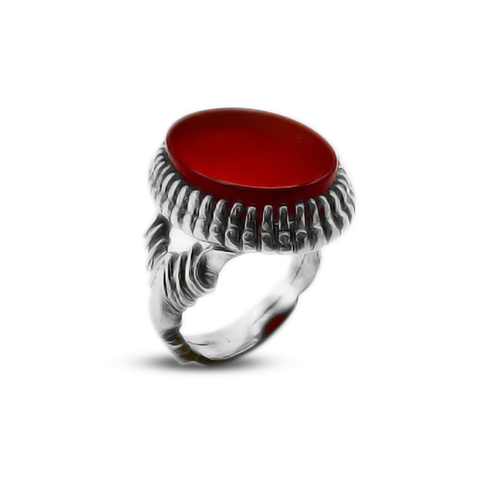 Red Agate Men Ring – Horn Band Design