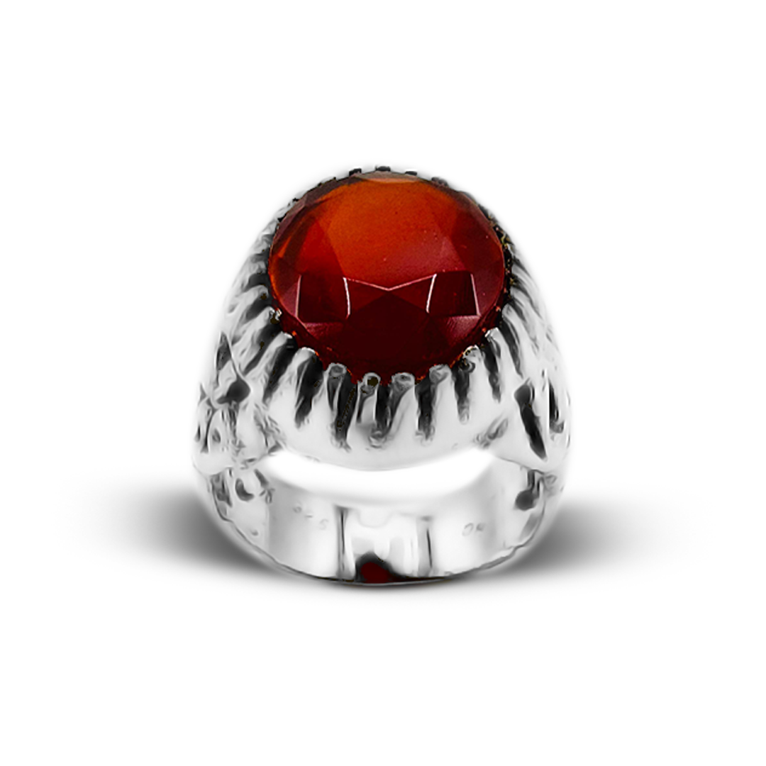 Red Agate Men Ring – Hussain A.S Band Design