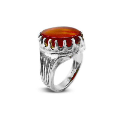 Red Agate Men Ring – Flame heart design