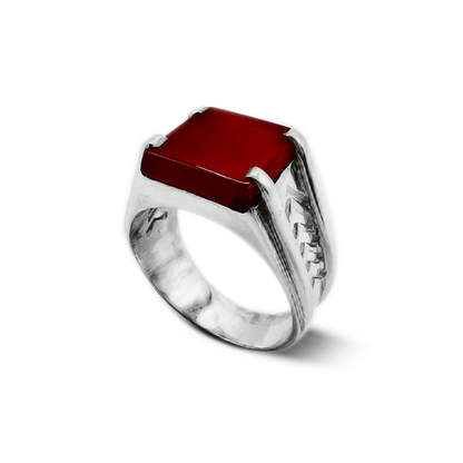 Red Agate Men Ring – Arrow Band Design