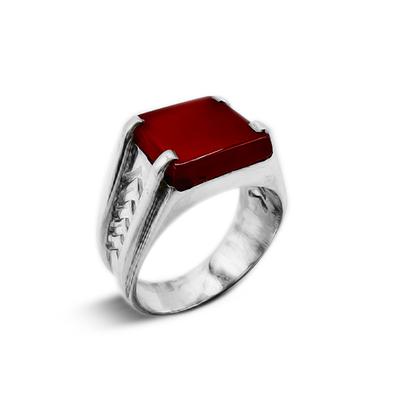 Red Agate Men Ring – Arrow Band Design